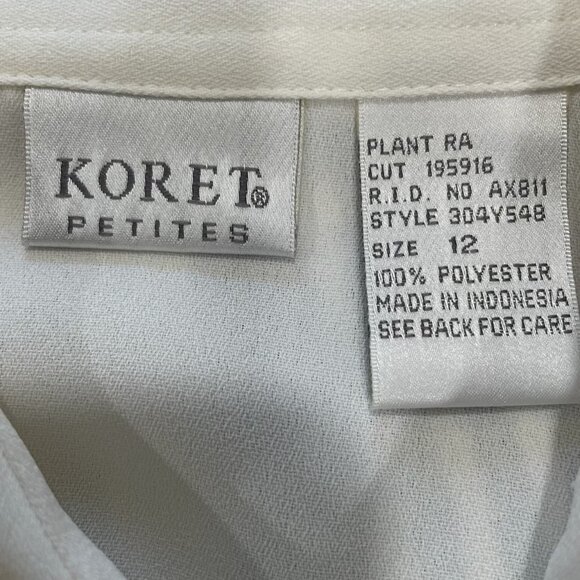 Koret Petites White Polyester Blouse 12 Embellished Collar & Cuffs Elegant Retro - Picture 2 of 13